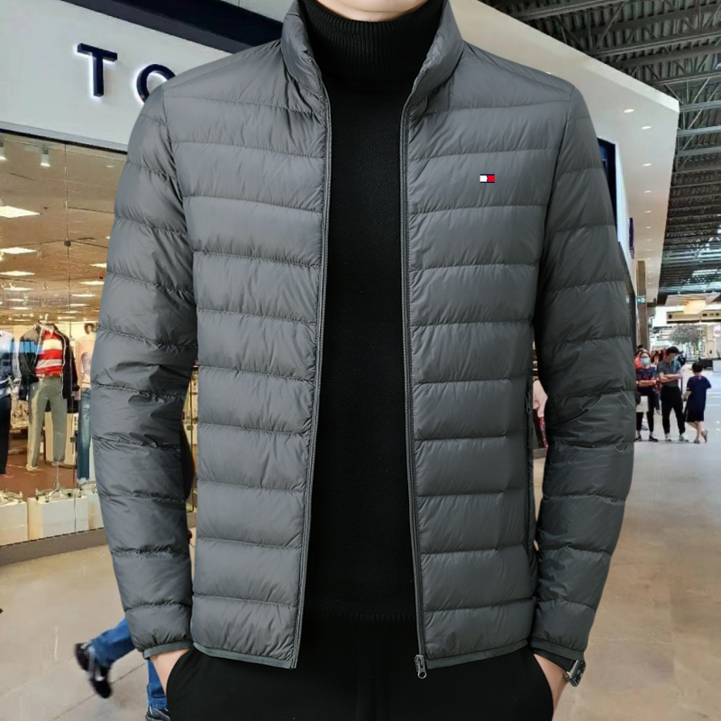 汤米希凯利男士轻薄白鸭绒秋冬立领男士休闲休闲保暖棉服外套男装