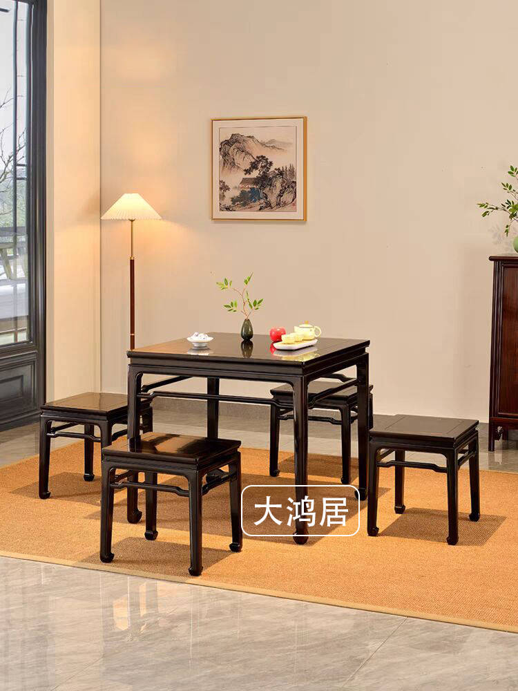 大鸿居——大叶紫檀铜钱拱璧四方桌明式家具正方形餐桌茶室茶桌