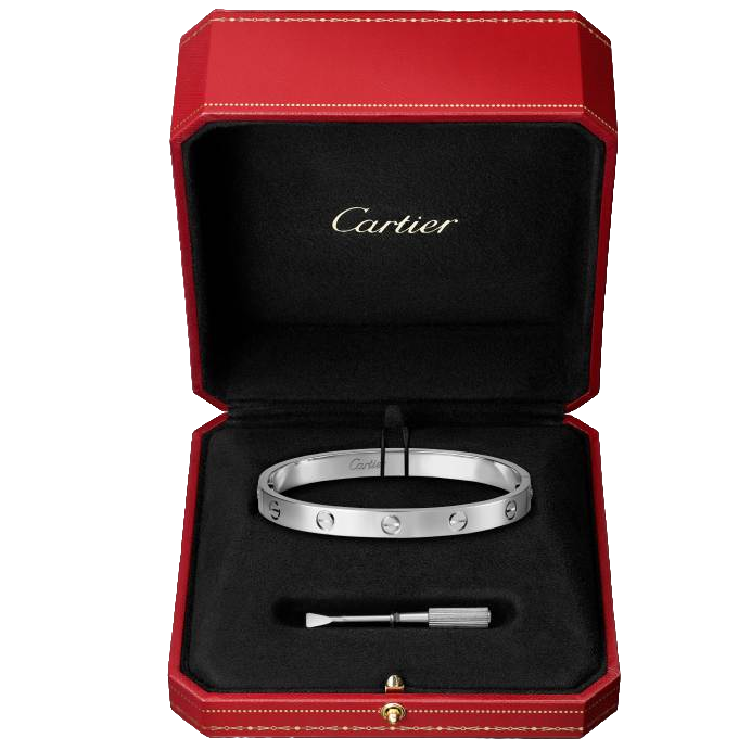 99新 Cartier/卡地亚 Love系列 经典时尚光面白金无钻宽版手镯