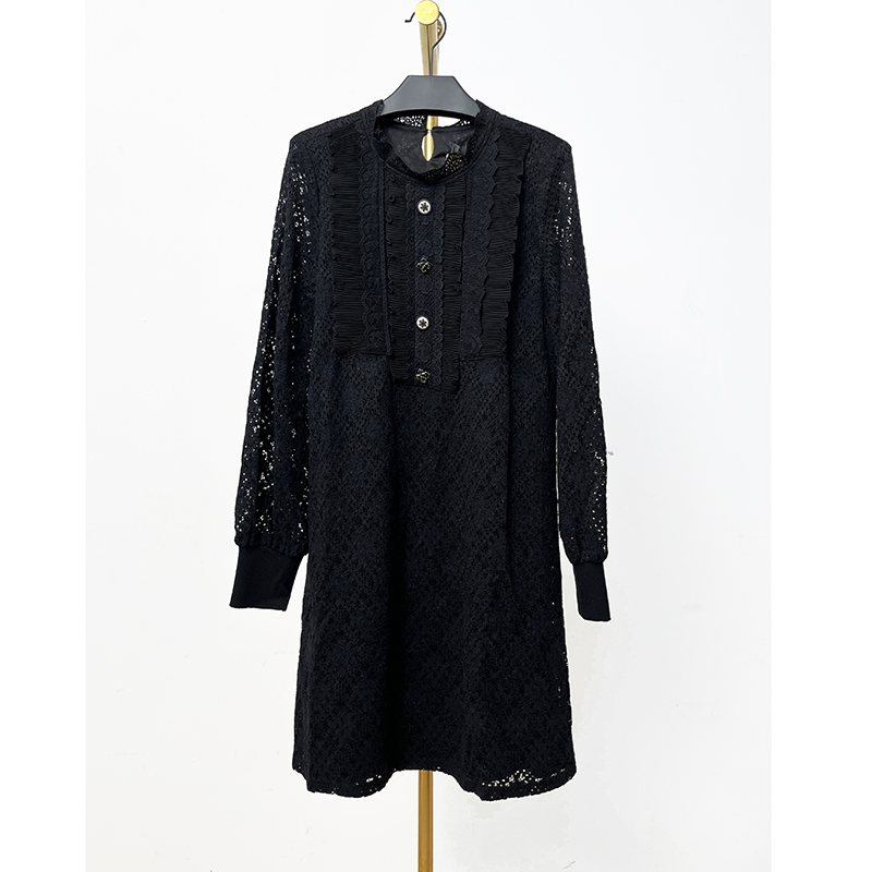  秋冬新款赫本风时尚蕾丝气质连衣裙 赫5105P