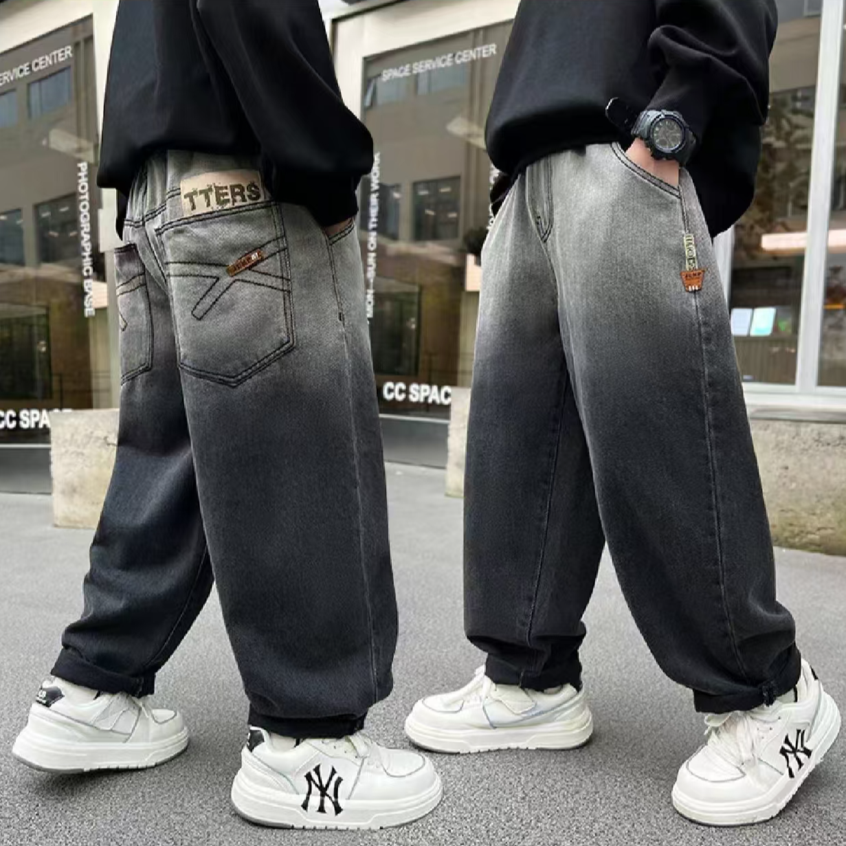 男童牛仔裤秋款2025新款中大童男孩时髦洋气渐变色长裤宽松痞帅潮