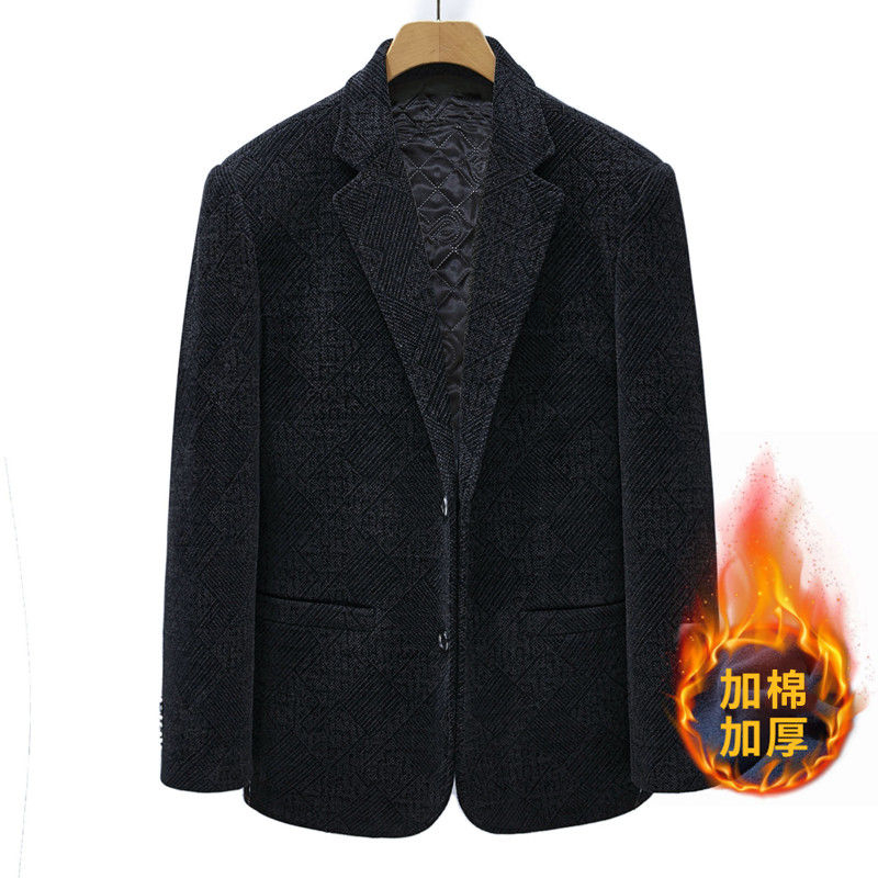 中老年西服男加棉加厚秋冬季男士商务休闲西装上衣保暖爸爸装外套