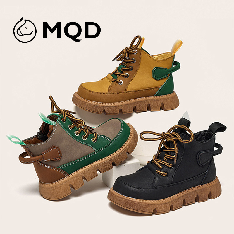 马骑顿儿童马丁靴男童二棉加绒靴2023冬季女童英伦风复古中筒棉靴