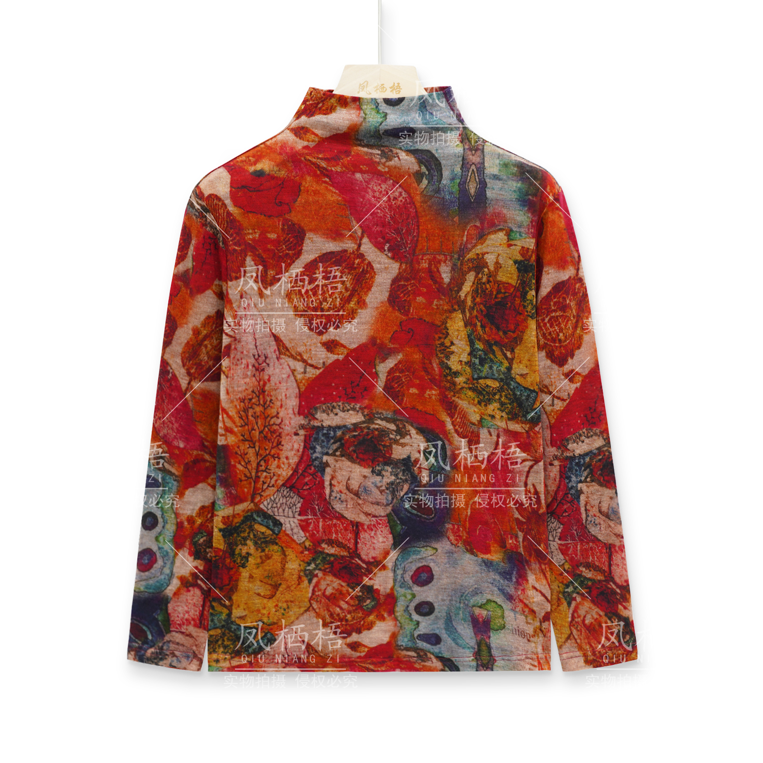 凤栖梧高定绵羊毛薄款毛衣红色半高领长袖上衣FB231025M1