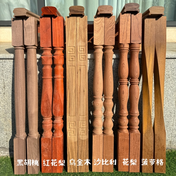 实木楼梯扶手柱子工程白坯橡木围栏杆工厂罗马柱中式弯头扶手现货