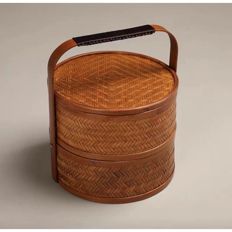 大漆复古圆形双层收纳篮