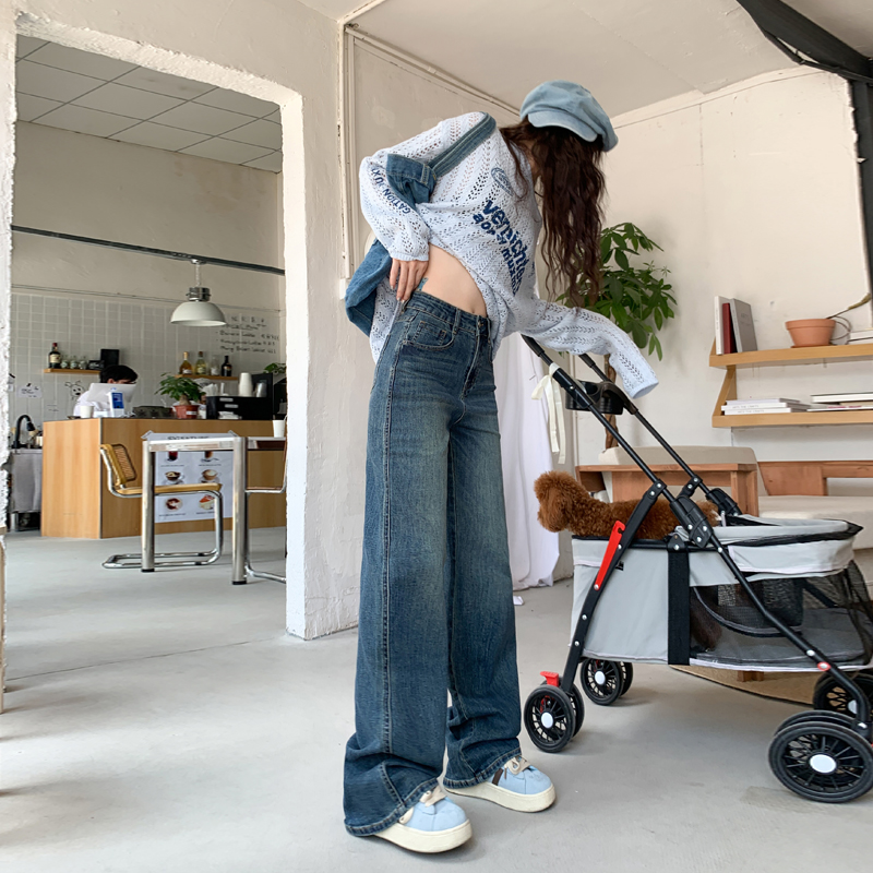 美式高腰直筒牛仔裤女2025春夏新款高街辣妹宽松休闲百搭显瘦裤子