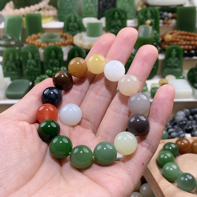 【闪购商品】和田玉手串未镶嵌紫*亮卡14调换切末白