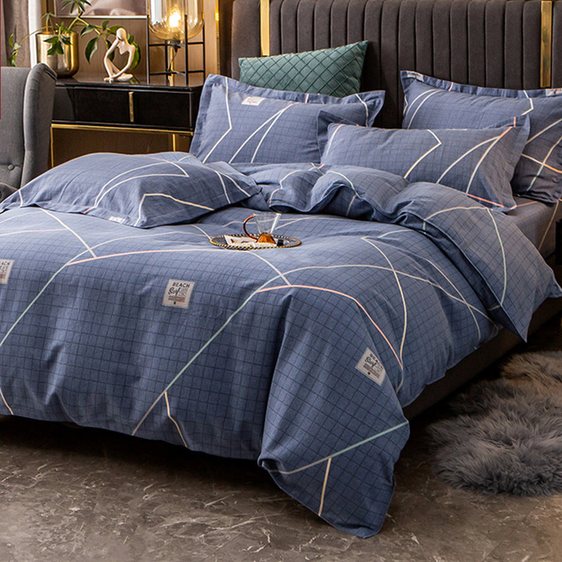 北欧风全棉磨毛加厚床上四件套100全棉床单被套床笠床品亲肤单人