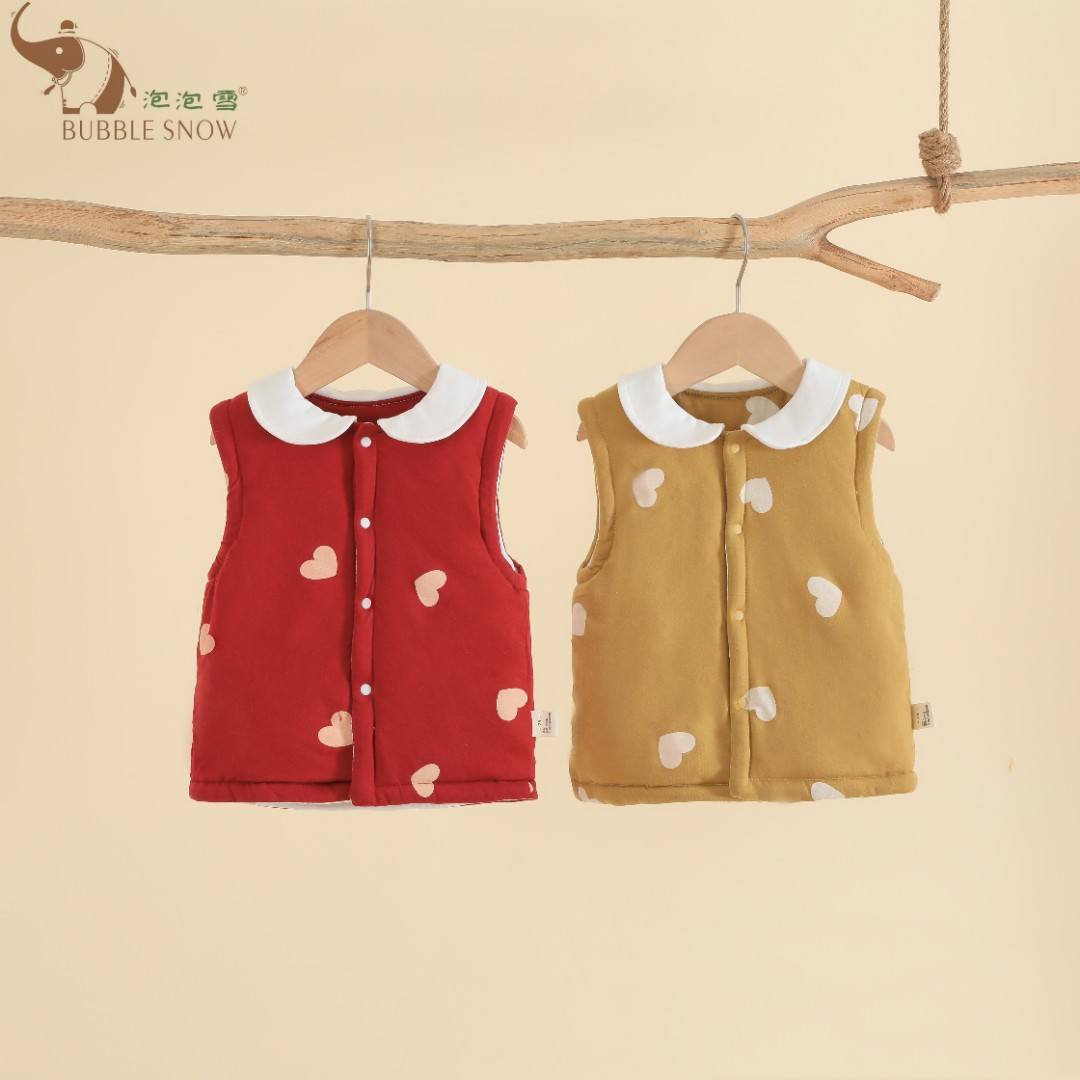 M304婴儿马甲0-12个月秋冬新生儿加厚保暖棉衣宝宝卡通连帽马夹