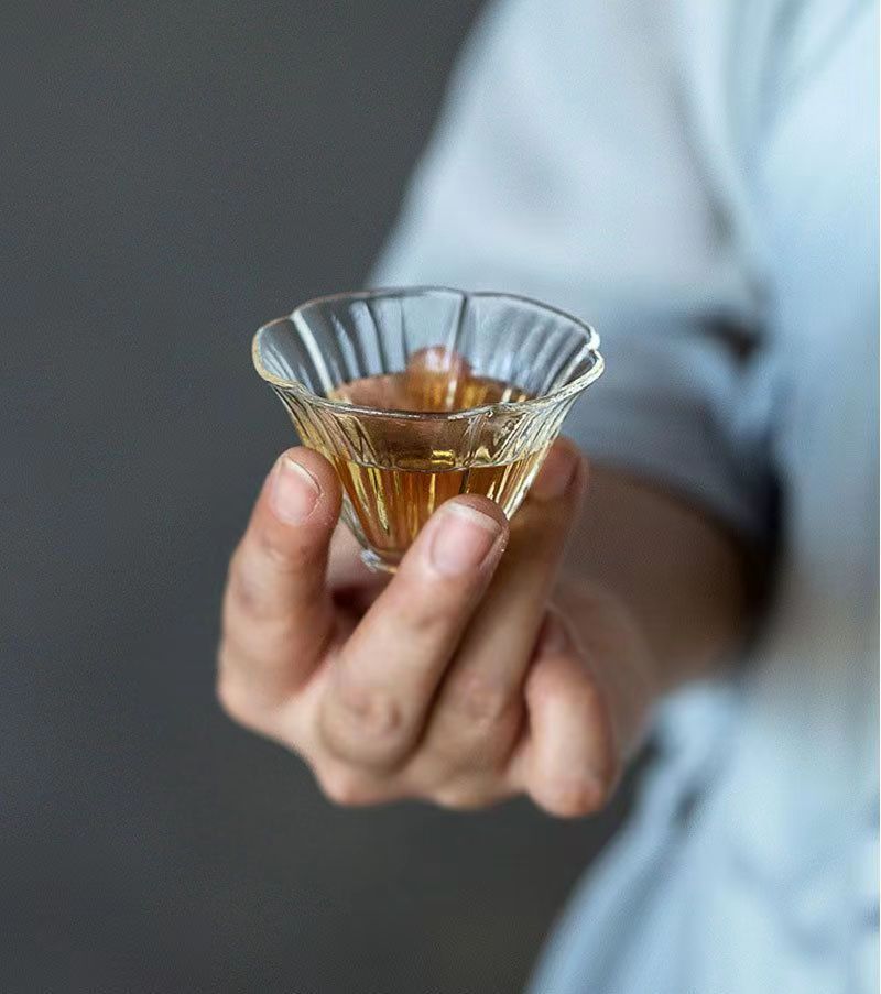 骅锦日式纯手工吹制加厚耐热锤纹透明玻璃功夫茶杯品茗杯个人杯子