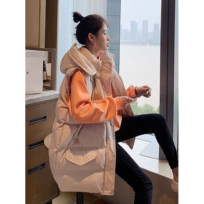 特大码300斤胖MM加厚羽绒服马甲女2023秋冬宽松中长款连帽背心