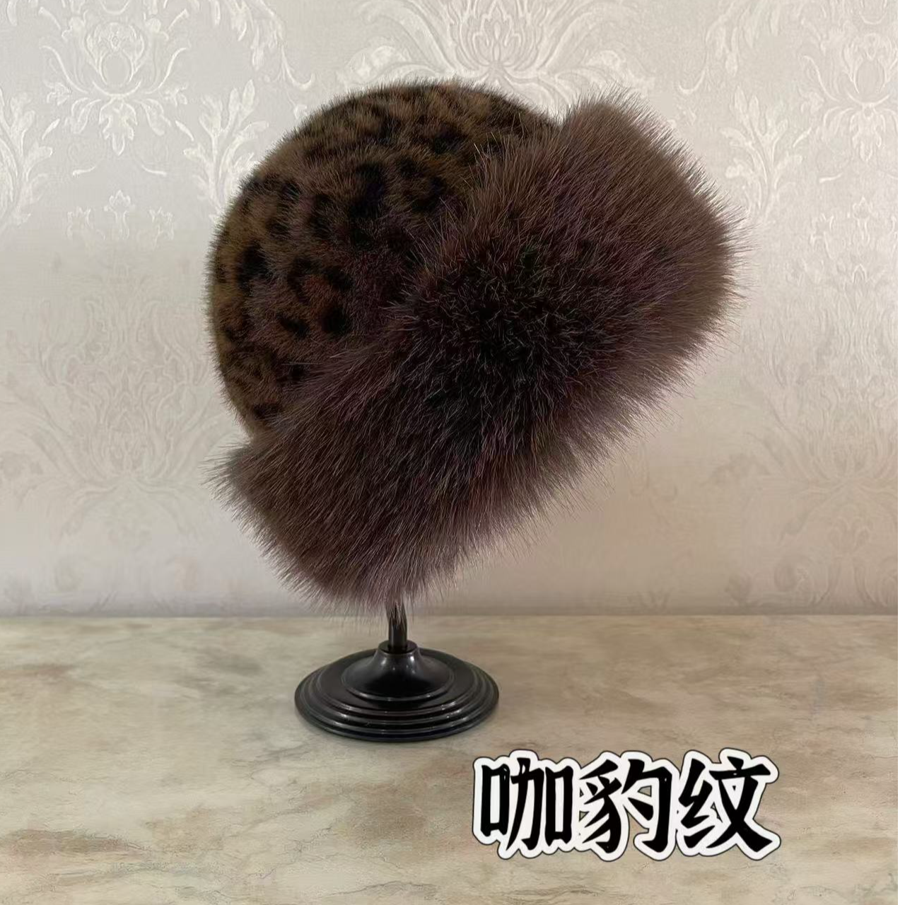 蒙古豹纹帽子秋冬复古加厚防寒豹纹保暖帽子潮