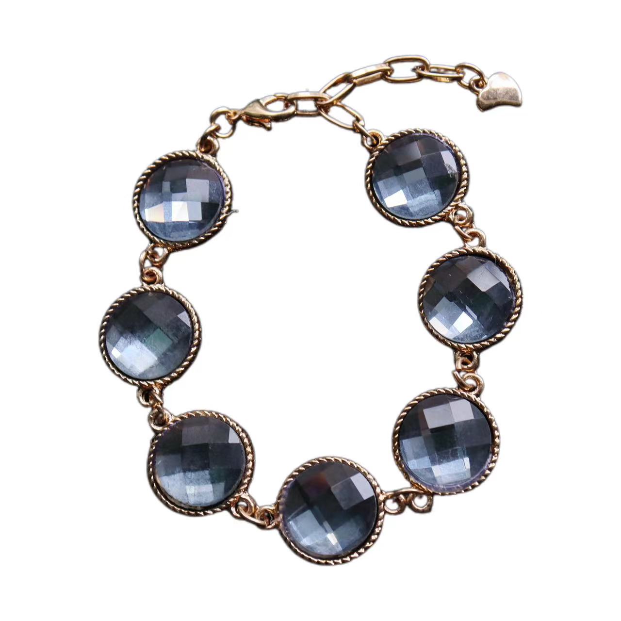 合金仿水晶手链 欧美时尚复古轻奢蓝色百搭气质手链女高级感简约