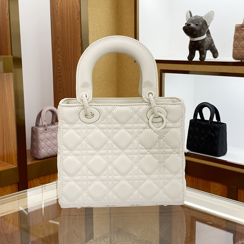 2024时尚新款磨砂戴妃四格手提单肩斜挎包包9115灰白色