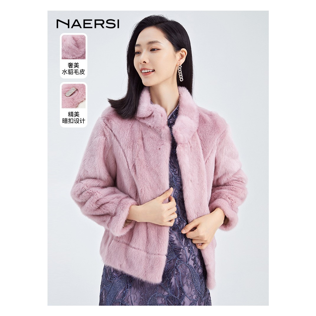 娜尔思水貂毛减龄皮草女23冬新款优雅时尚短款外套NS02610A6