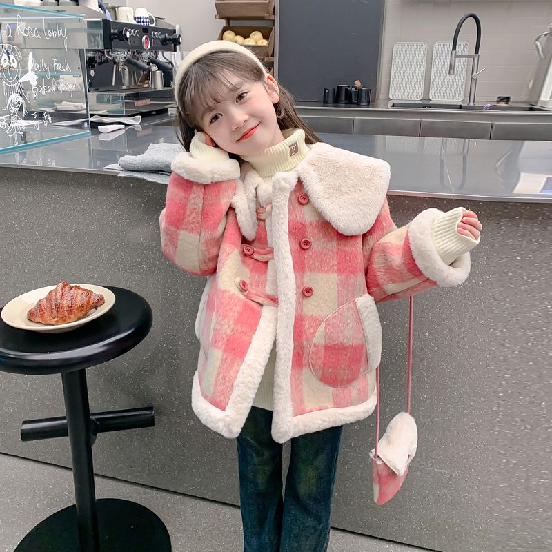 【小扬哥推荐】女童加绒外套冬装2023新款洋气儿童呢子大衣冬季加
