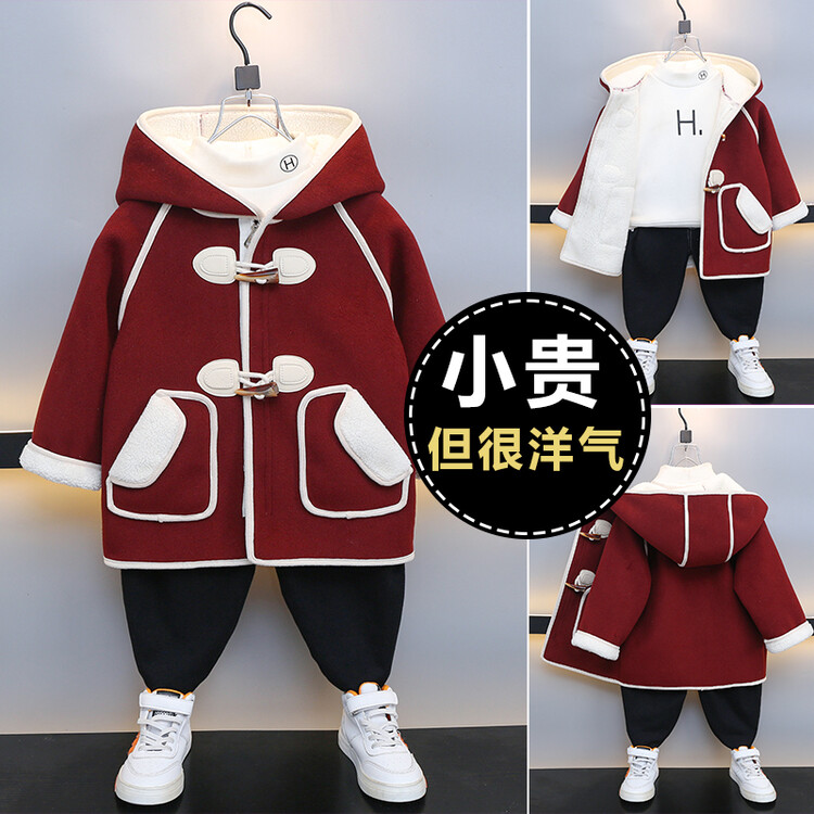 男童呢子外套秋冬装2023新款儿童装毛呢大衣宝宝加绒加厚冬季洋气