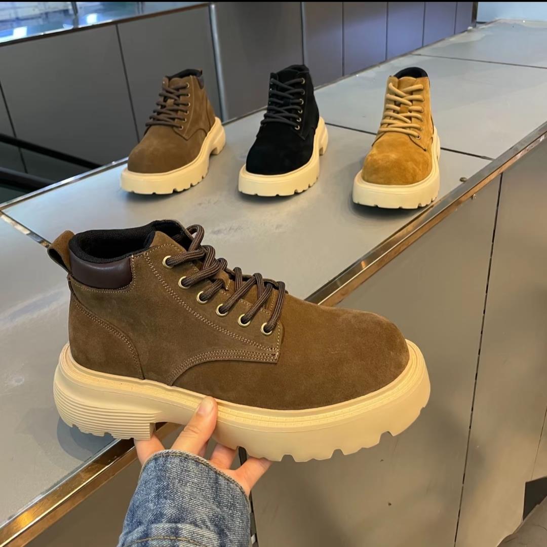 马丁靴男款2024秋冬新款厚底大黄靴真皮复古高筒加绒男鞋短靴
