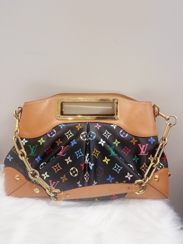 95新 LouisVuitton/路易威登 经典黑三彩朱迪judy中号单肩腋下