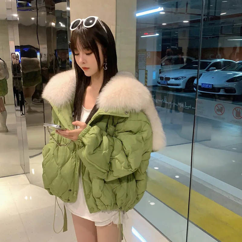 羽绒服大翻领连帽仿狐狸毛女2023冬季新款韩版宽松小个子
