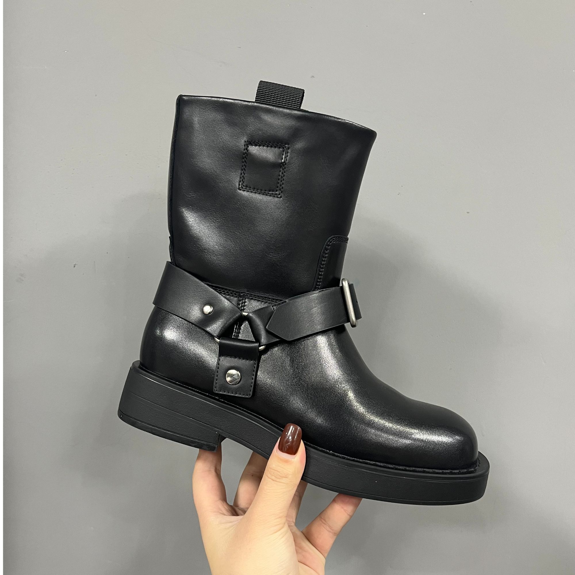 莎 485西部牛仔中筒靴女士靴机车靴