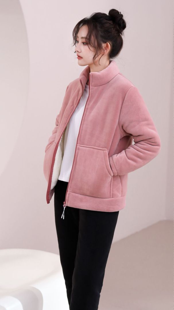 单件海豚绒拉链三层压缩复合棉可外穿运动款休闲立领时尚上衣