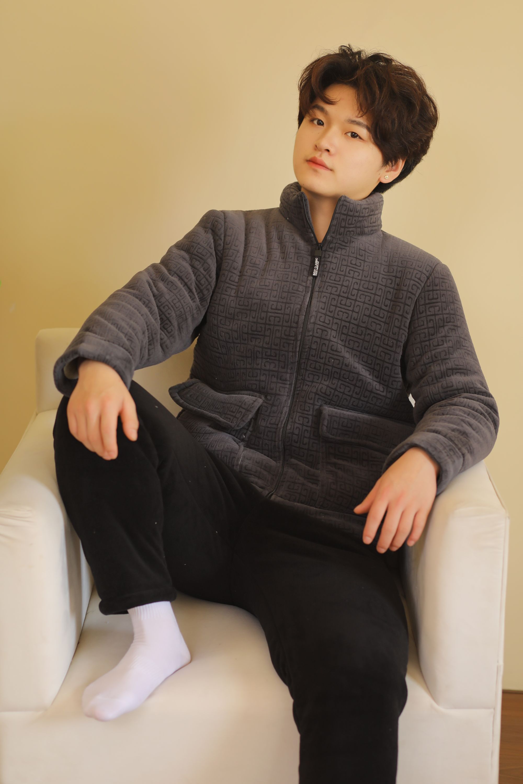 男款2024国风款海豚絾印花加絾加厚保暖舒适家居服套装冬