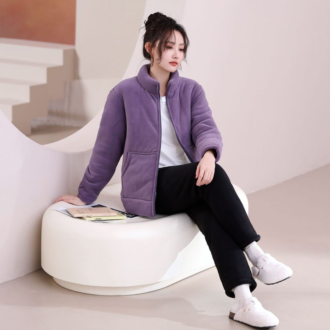 拉链海豚绒运动风款时尚舒适休闲款可外穿家居套装加絾加厚女套装