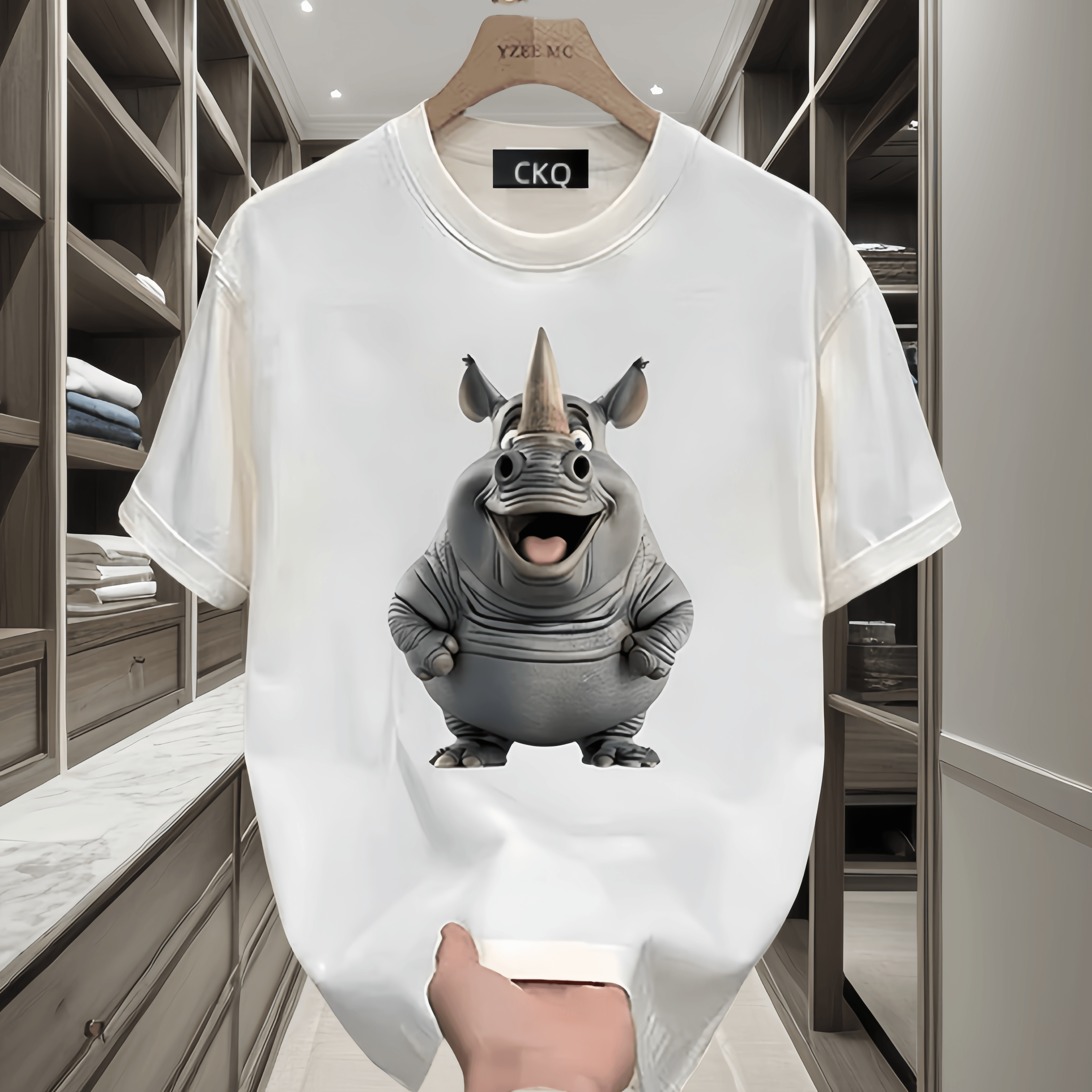 犀牛先生2024夏季纯棉美式圆领短袖T恤创意设计印花宽松百搭男士