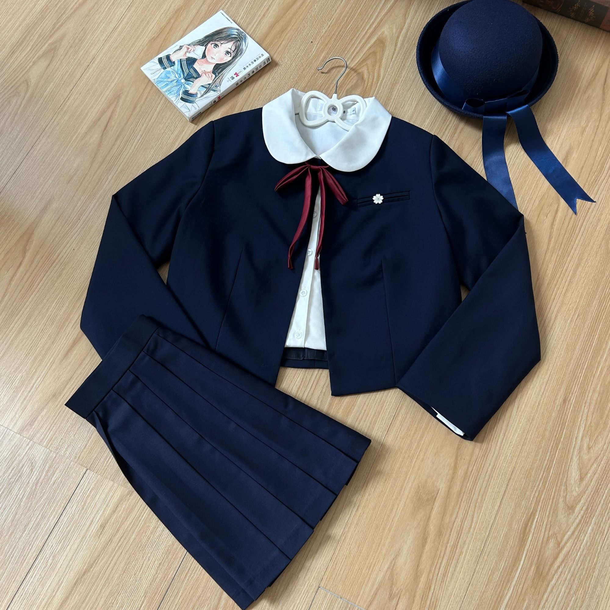 张不烦原创【昭和学园】无领西服校服日系英伦女孩长袖藏青色jk套装