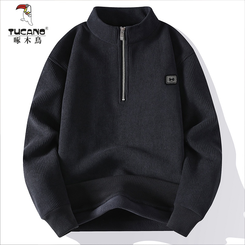 冬季12男孩加绒加厚卫衣13青少年14岁大童15初中学生半拉链打底衫