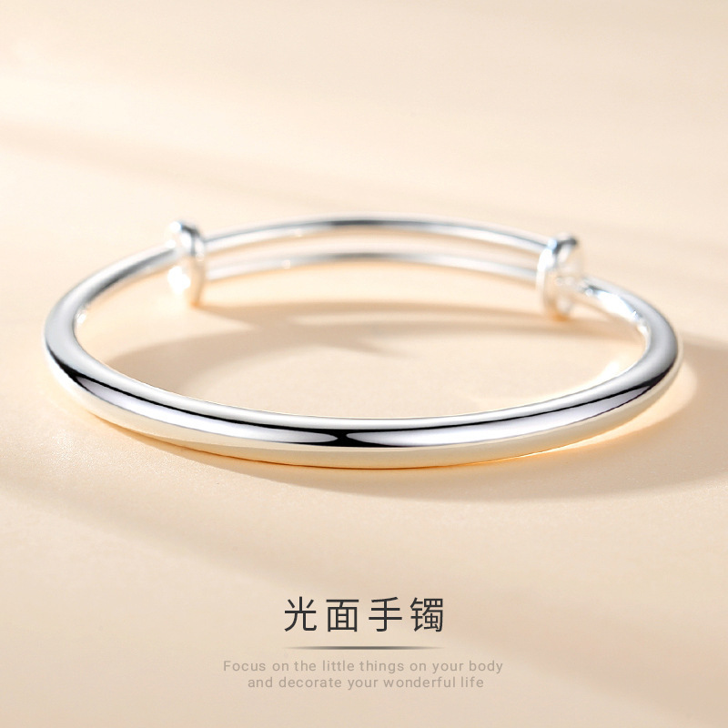 足银手镯 足银9999手镯014-古法经典光面实心手镯光面推拉-24.9克