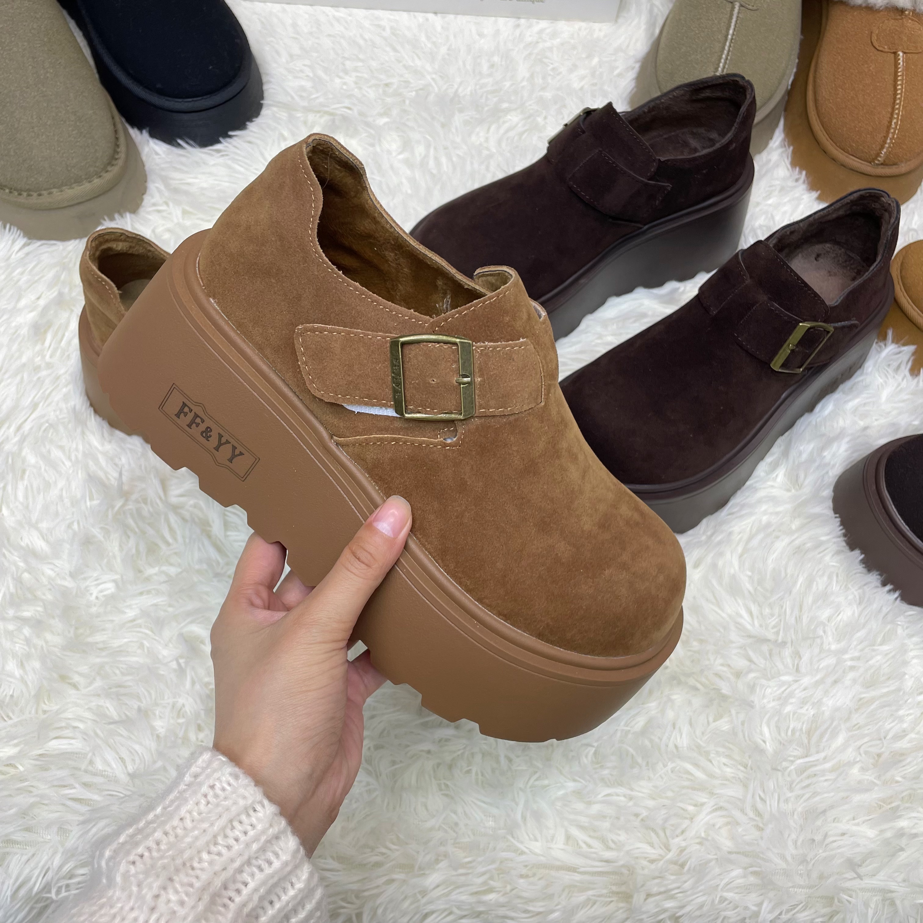 2025加绒加厚冬季厚底小个子增高棉鞋时尚百搭勃肯鞋复古港风女鞋