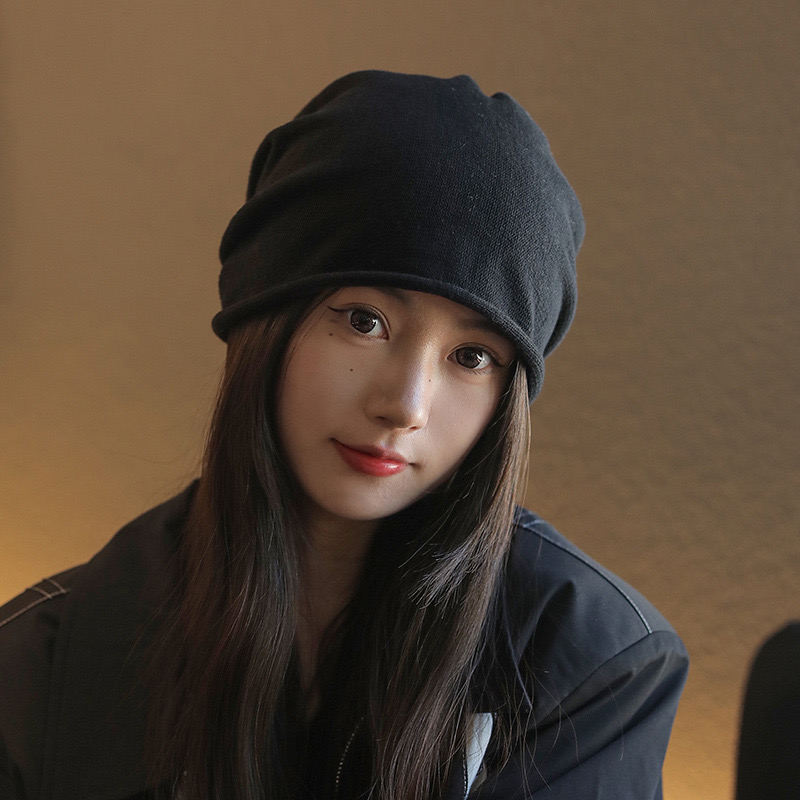 秋冬针织帽女冷帽套头月子薄款加厚堆堆帽防风保暖帽网红韩版时尚