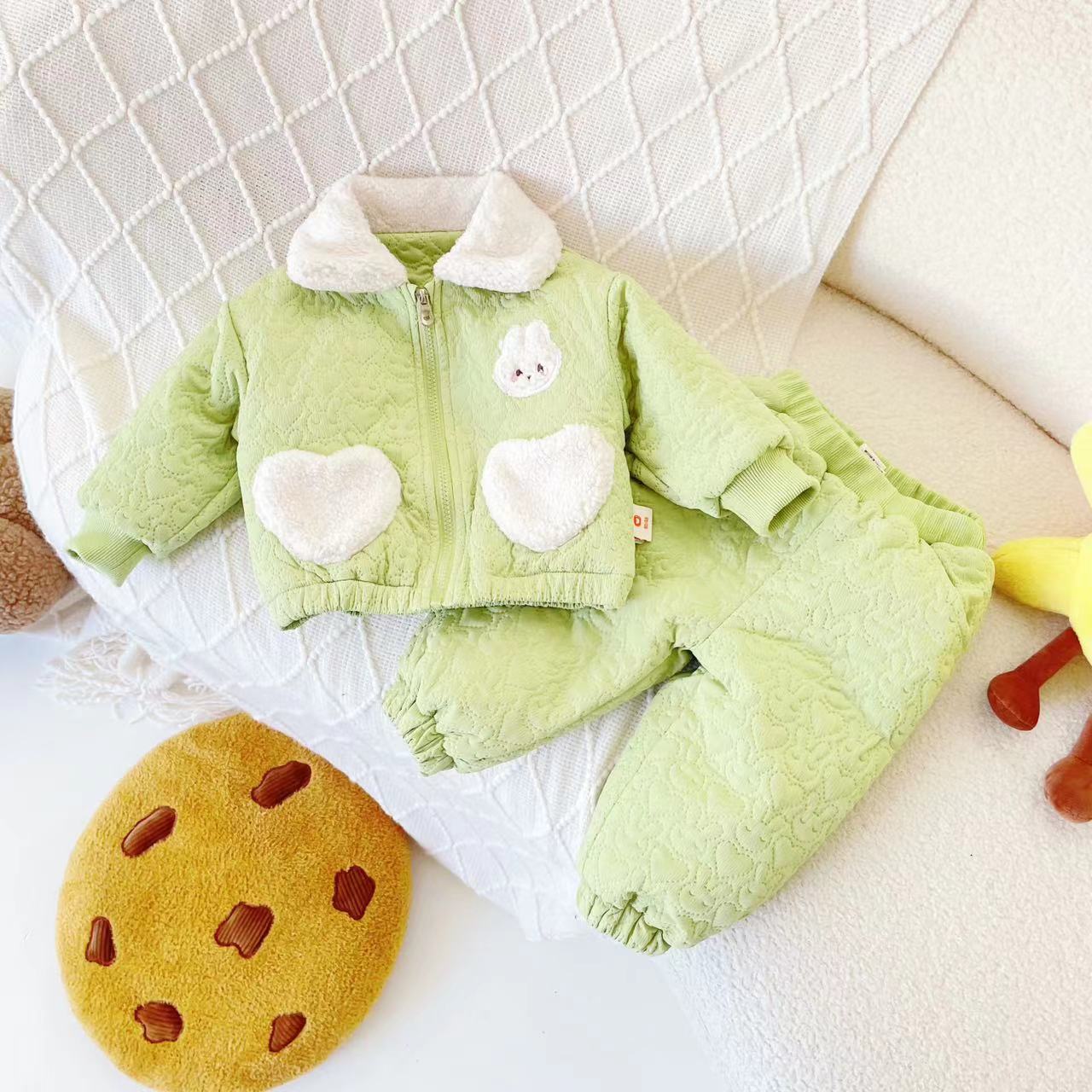 【现货】239607秋冬新款儿童套装卡通加绒加厚保暖两件套