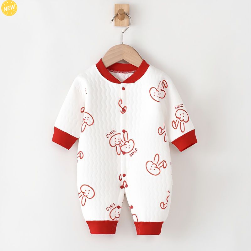 秋冬婴儿连体保暖中厚夹棉男女宝宝衣服新生儿哈衣爬服春