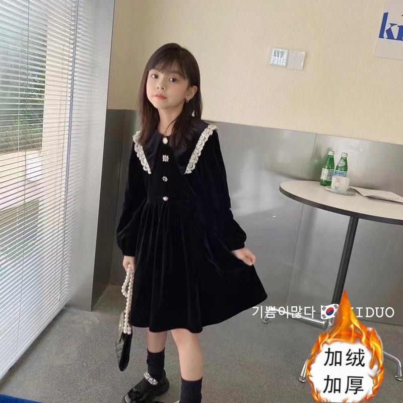 女童秋冬连衣裙2023显瘦儿童收腰冬季加绒新款孩子大童公主裙子