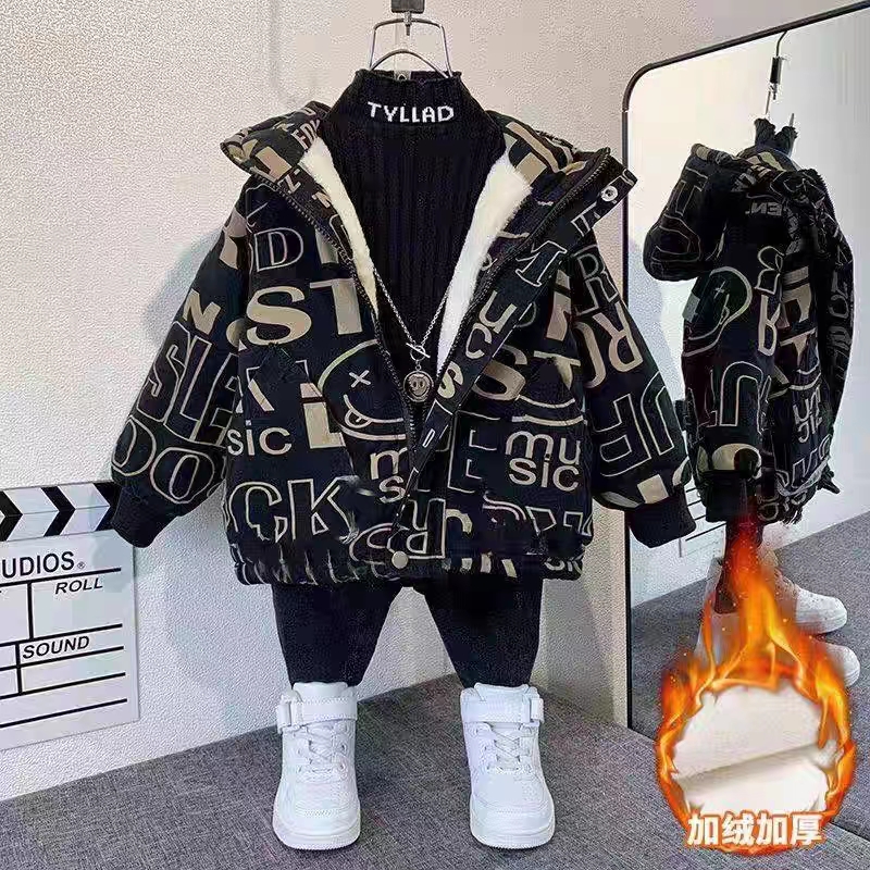 男童棉袄2023新款儿童加厚棉服冬季外套中大童冬款加绒洋