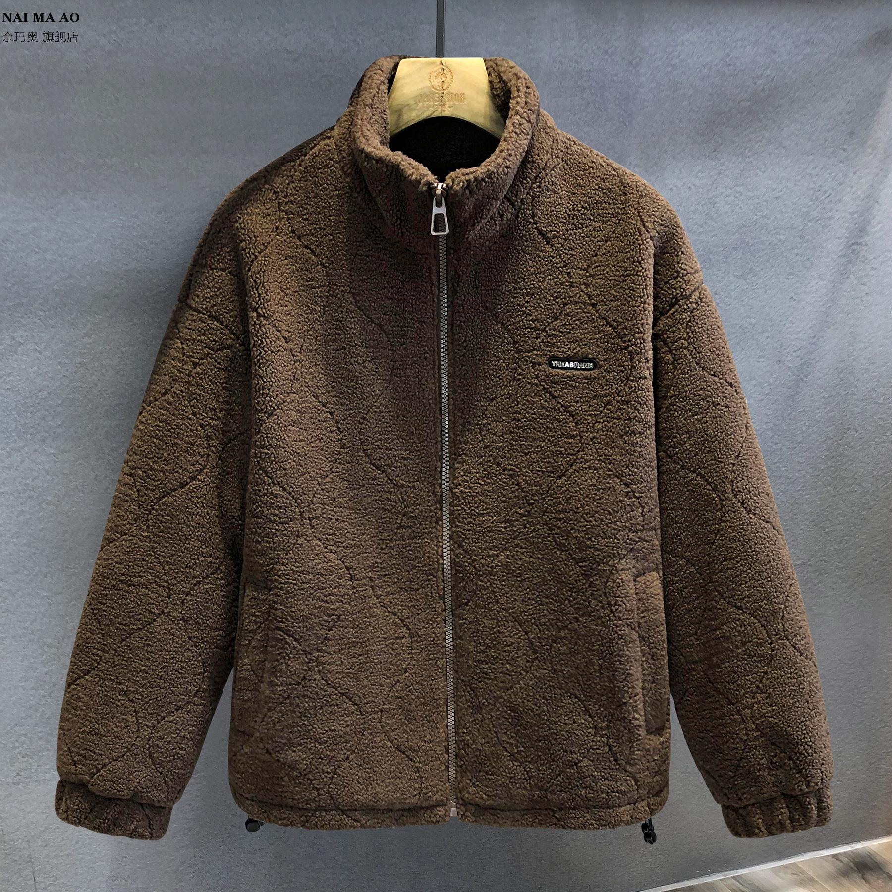 2023新款高品质暖糯重磅羊羔绒外套男士冬季加厚保暖摇粒绒夹克男