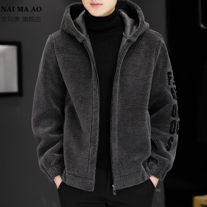 潮牌皮毛一体棉衣外套男士秋冬季加绒加厚高端休闲帅气羊羔绒夹克