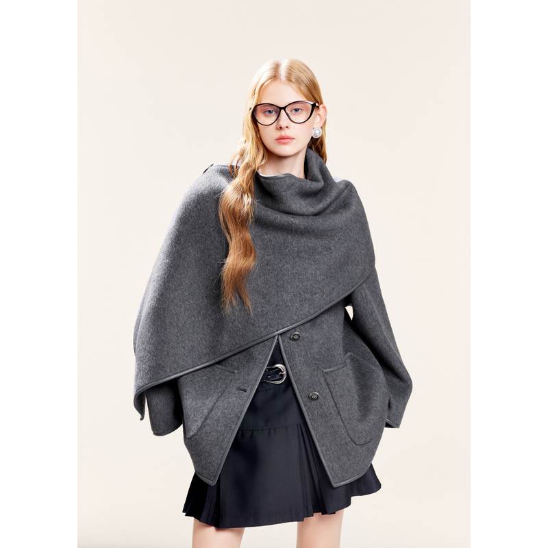 missCOCOON绵羊毛披肩围脖毛呢外套0043