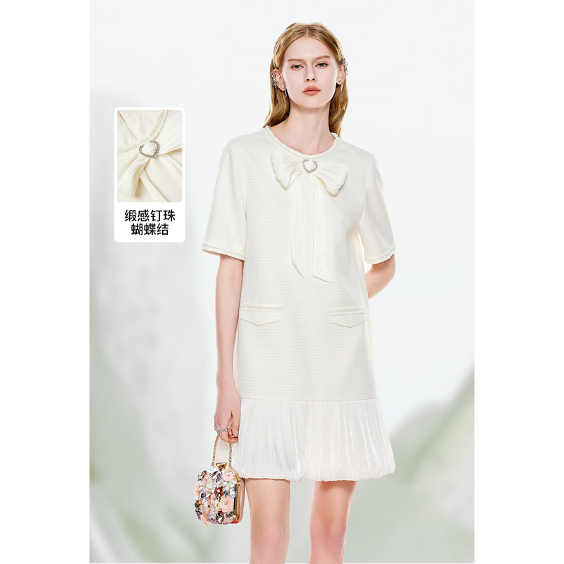MISSCOCOON小香风蝴蝶结雪纺连衣裙0225