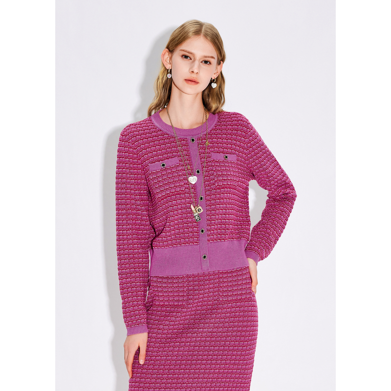 【邱莹莹粉丝专享】missCOCOON24小香风肌理感针织开衫0098