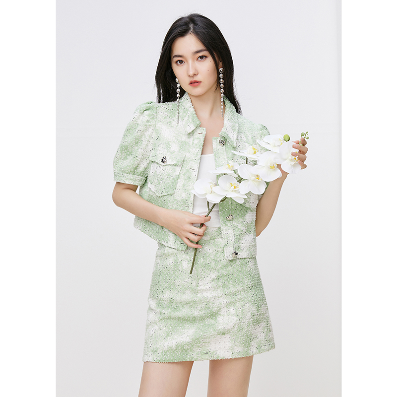 missCOCOON可盐可甜两件套牛仔细闪绣亮片套1959