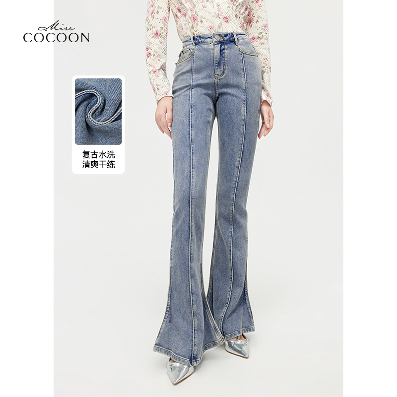 missCOCOON复古微喇裤秋新女高腰透气牛仔裤0145
