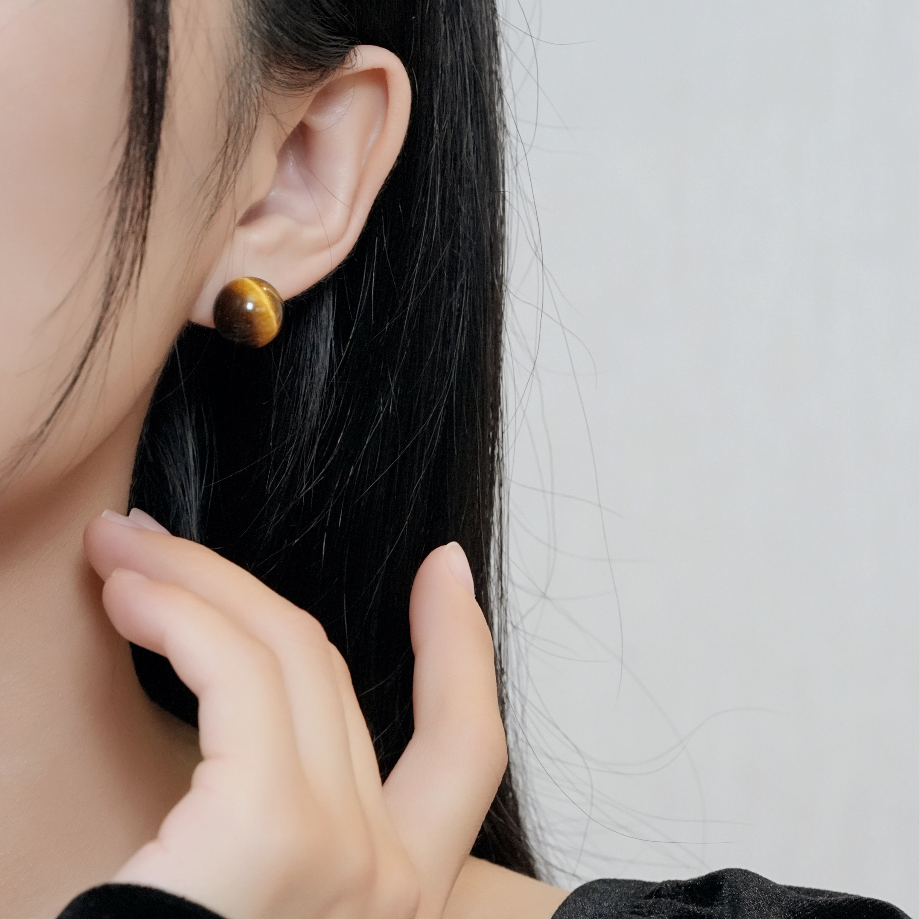 橙匠 铜合金耳饰 美秋冬复古气质虎眼石耳钉女气质耳环2023款耳饰