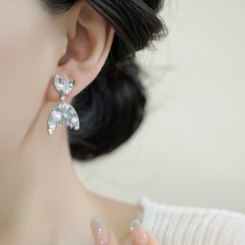 铜合金耳饰 美人鱼尾耳环女小众设计感耳钉2024新款925银针耳饰  