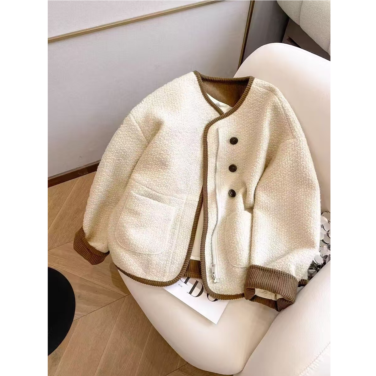 【运费补贴】仿羊羔绒皮毛一体加棉加厚双层骑行服外套气质k5999