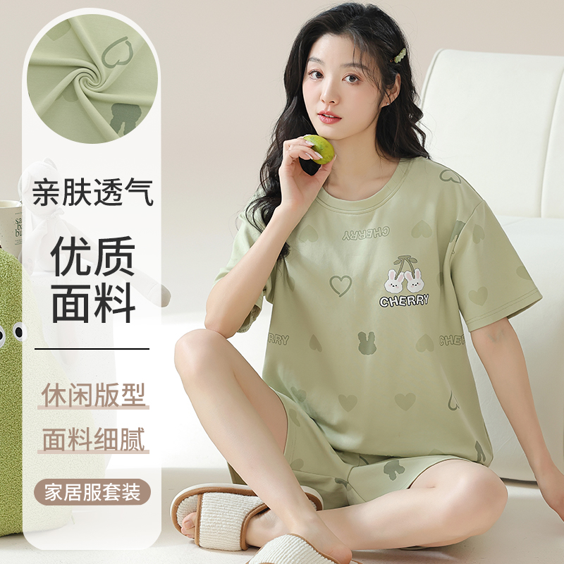 纯棉睡衣女款夏季2024新款短袖甜美可爱卡通薄款春秋家居服套装